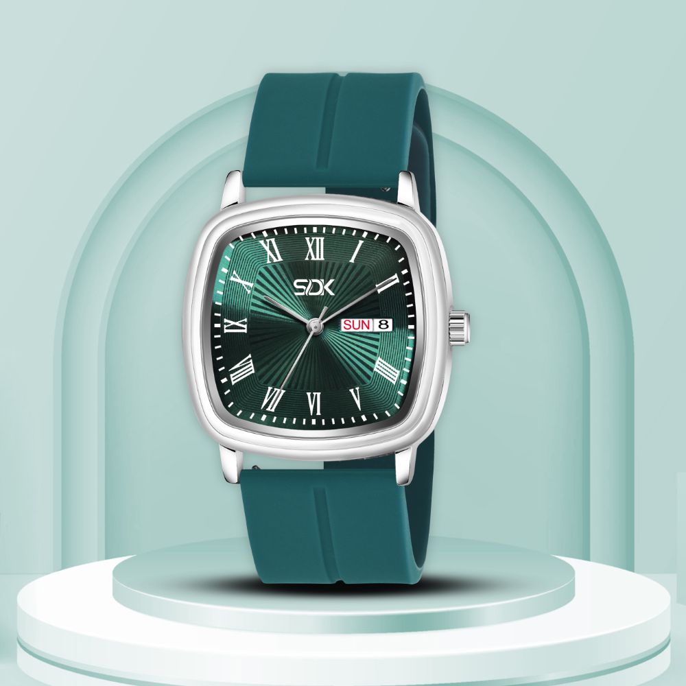 Classic Square Day-Date Silicone Watch-Green