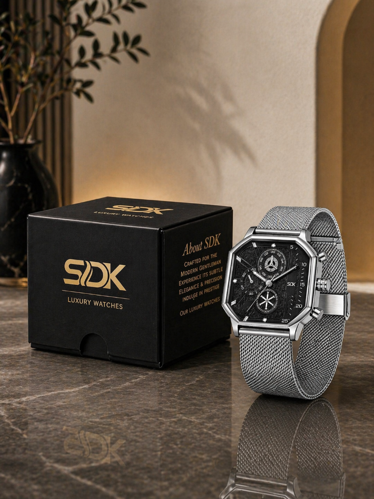 Silver Matrix Mesh Watch-Black
