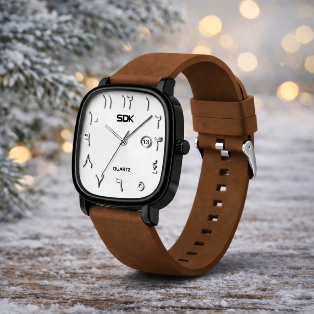 Black Arabic Dial Quartz Watch-Brown