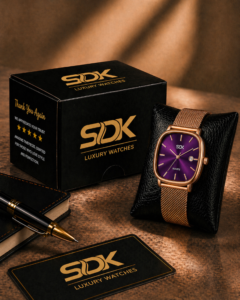 Aura Luxe Rosegold Mesh Watch-Purple