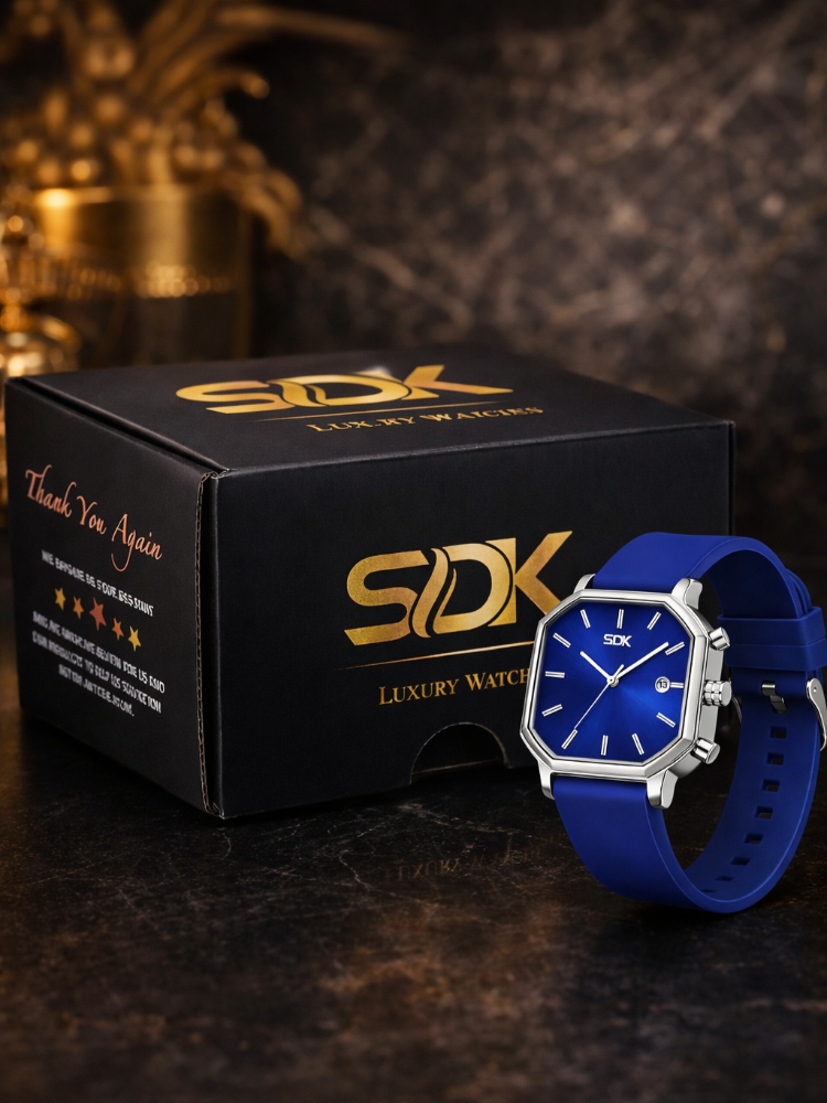 Premium Silver Edge Square Dial-Blue