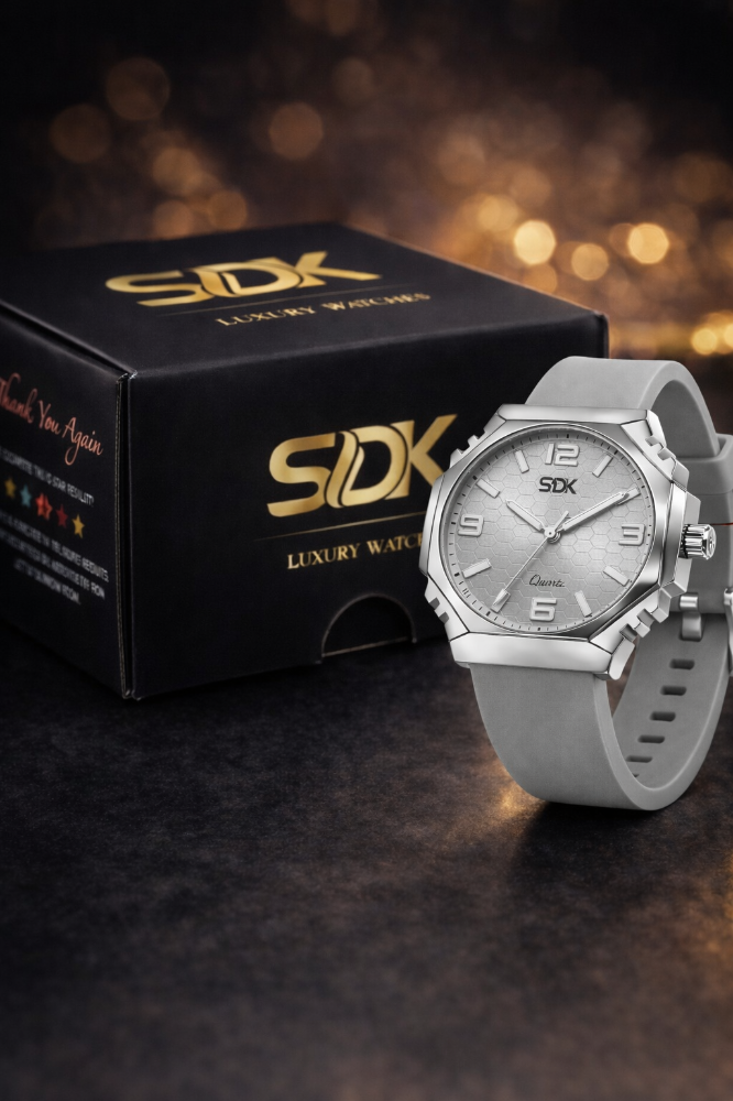 Silver Hexa Silicone Watch-Grey