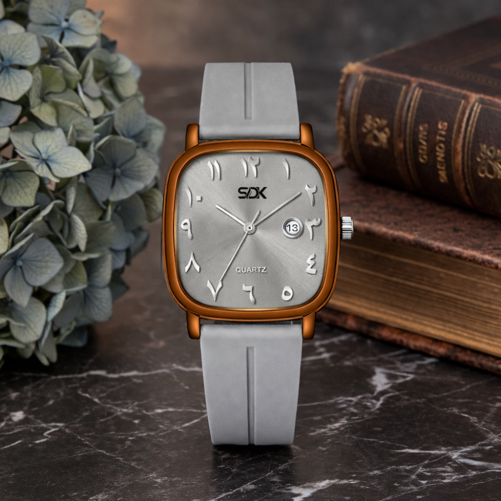 Classic Brown Arabic Watch-Grey