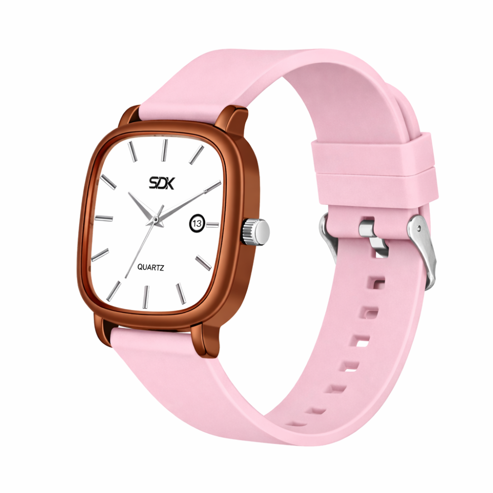 Classic Brown Square Dial Watch-Pink