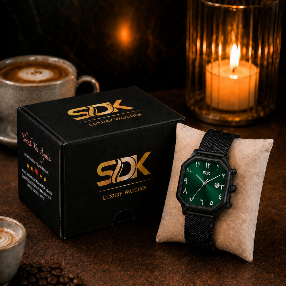 Royal Emerald Black Mesh Watch-Green