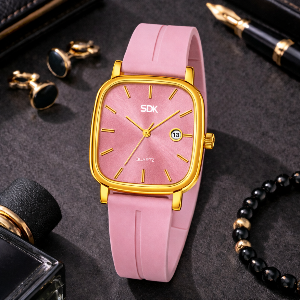 Royal Edge Square Quartz Watch-Pink