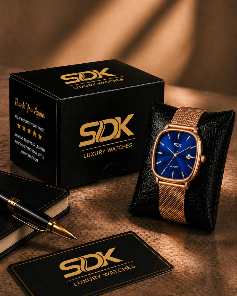 Aura Luxe Rosegold Mesh Watch-Blue