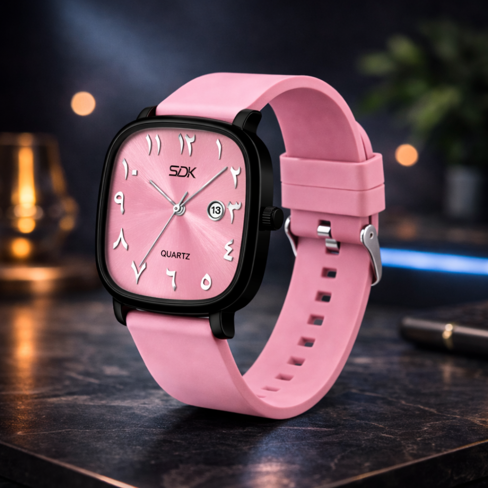 Black Arabic Premium Quartz Watch-Pink
