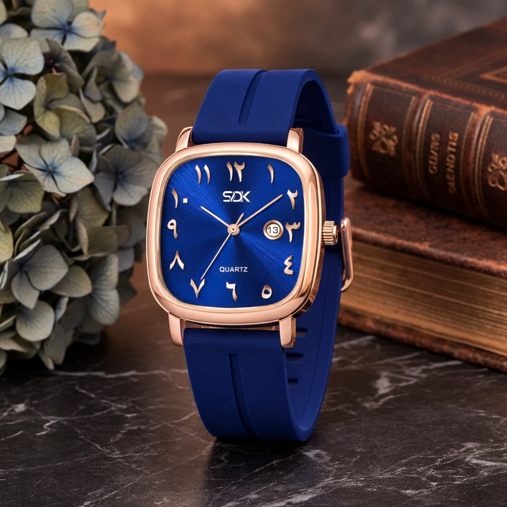 Rose Arabic Dial Silicone Strap Watch-Blue