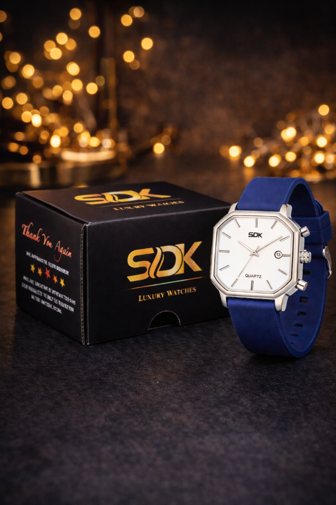 Silver Square Classic Watch-Blue