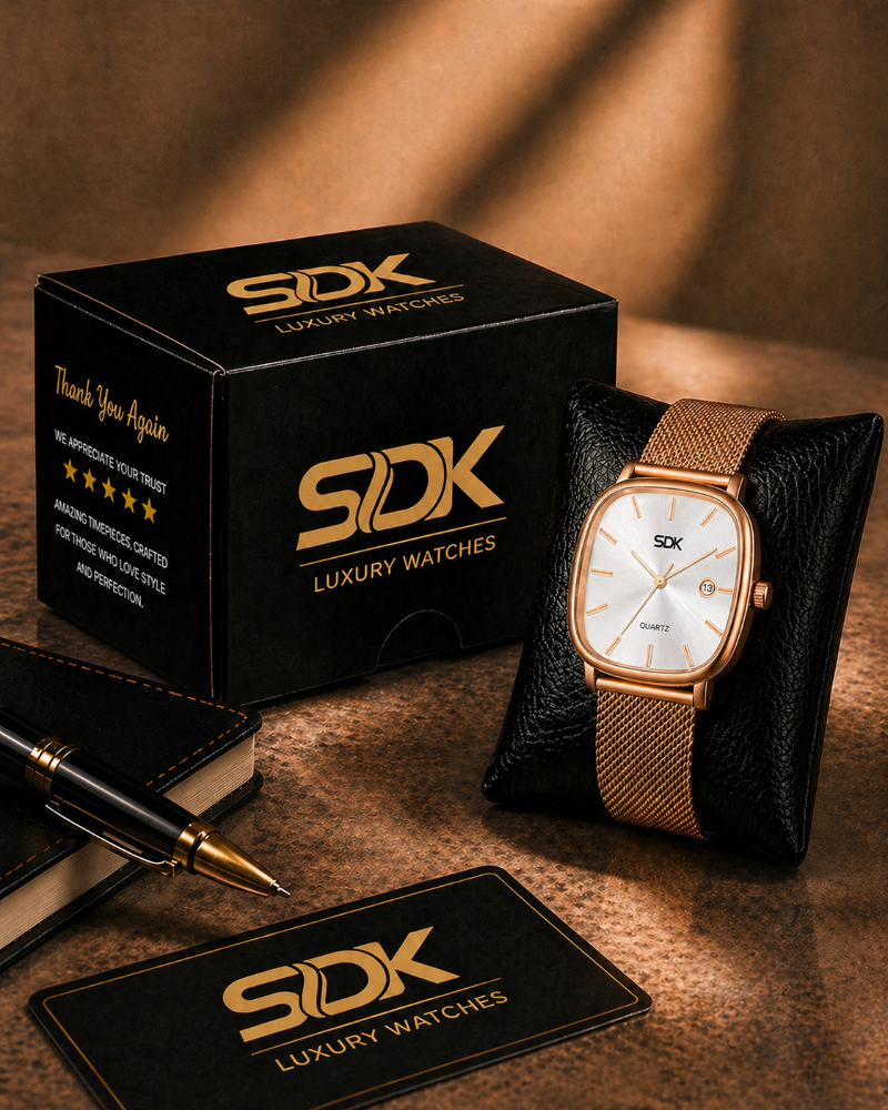 Aura Luxe Rosegold Mesh Watch-Silver