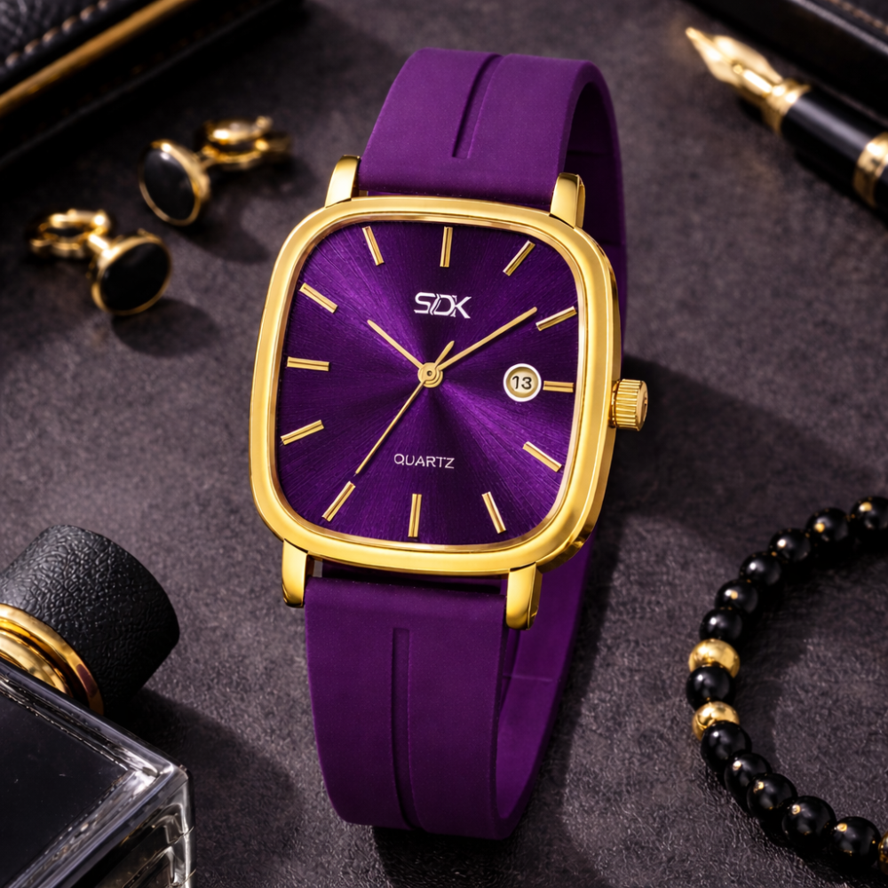 Royal Edge Square Quartz Watch-Purple