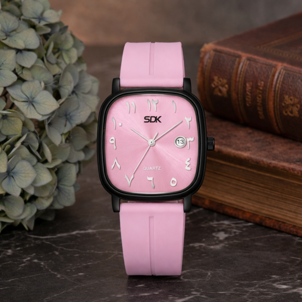 Black Arabic Dial Silicone Strap Watch-Pink
