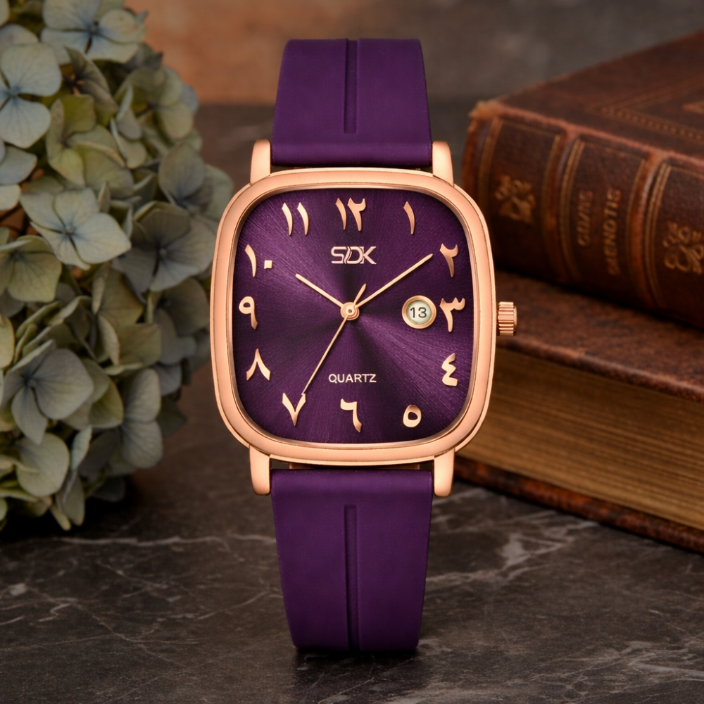 Rose Arabic Dial Silicone Strap Watch-Purple