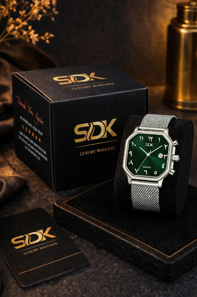 Premium Silver Steel Quartz Watch-Green