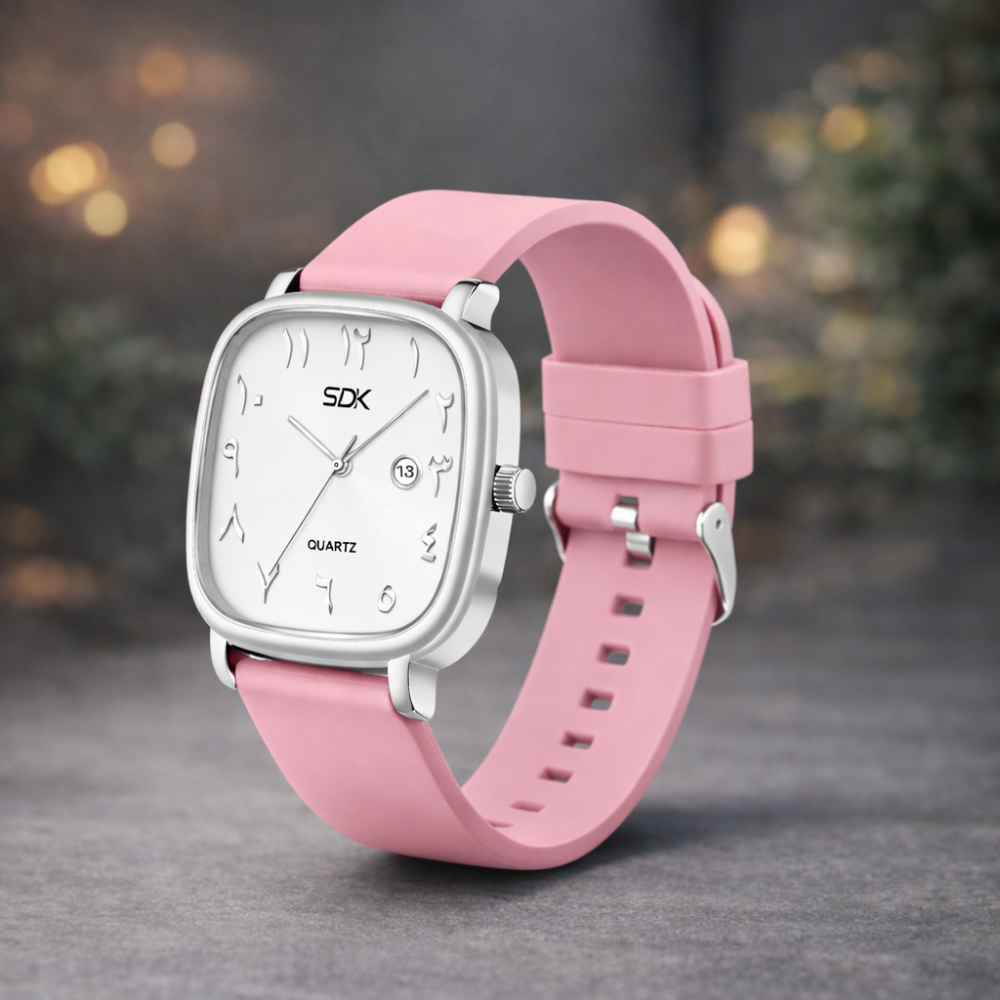 Silver Arabic Premium Quartz Watch-Pink