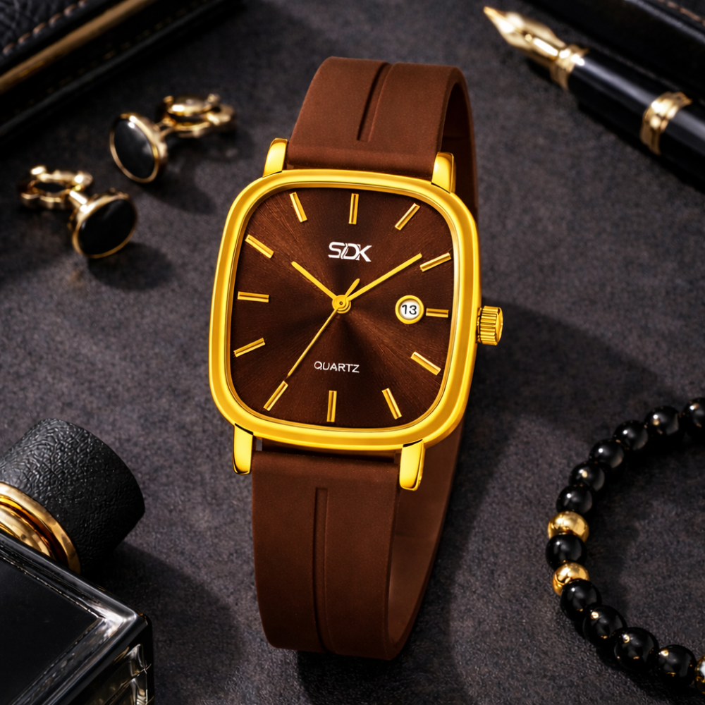 Royal Edge Square Quartz Watch-Brown