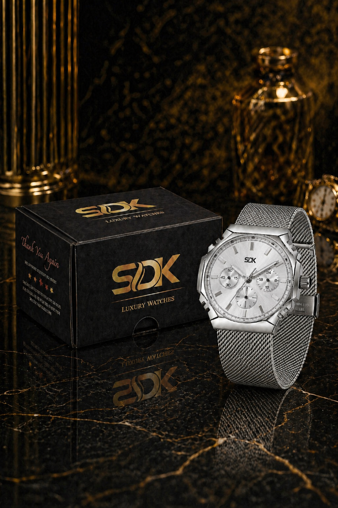 Silver Chrono Mesh Watch-Silver