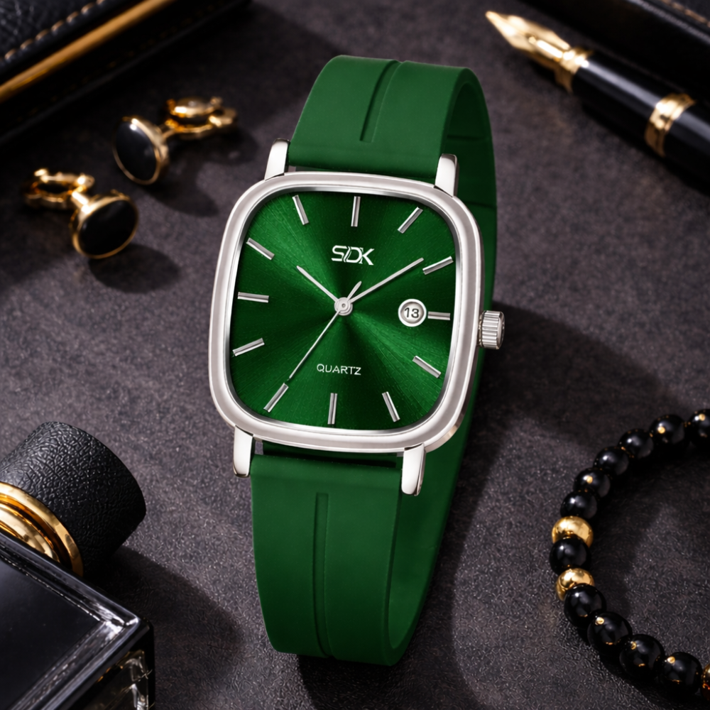 Silver Curve Series Watch-Green