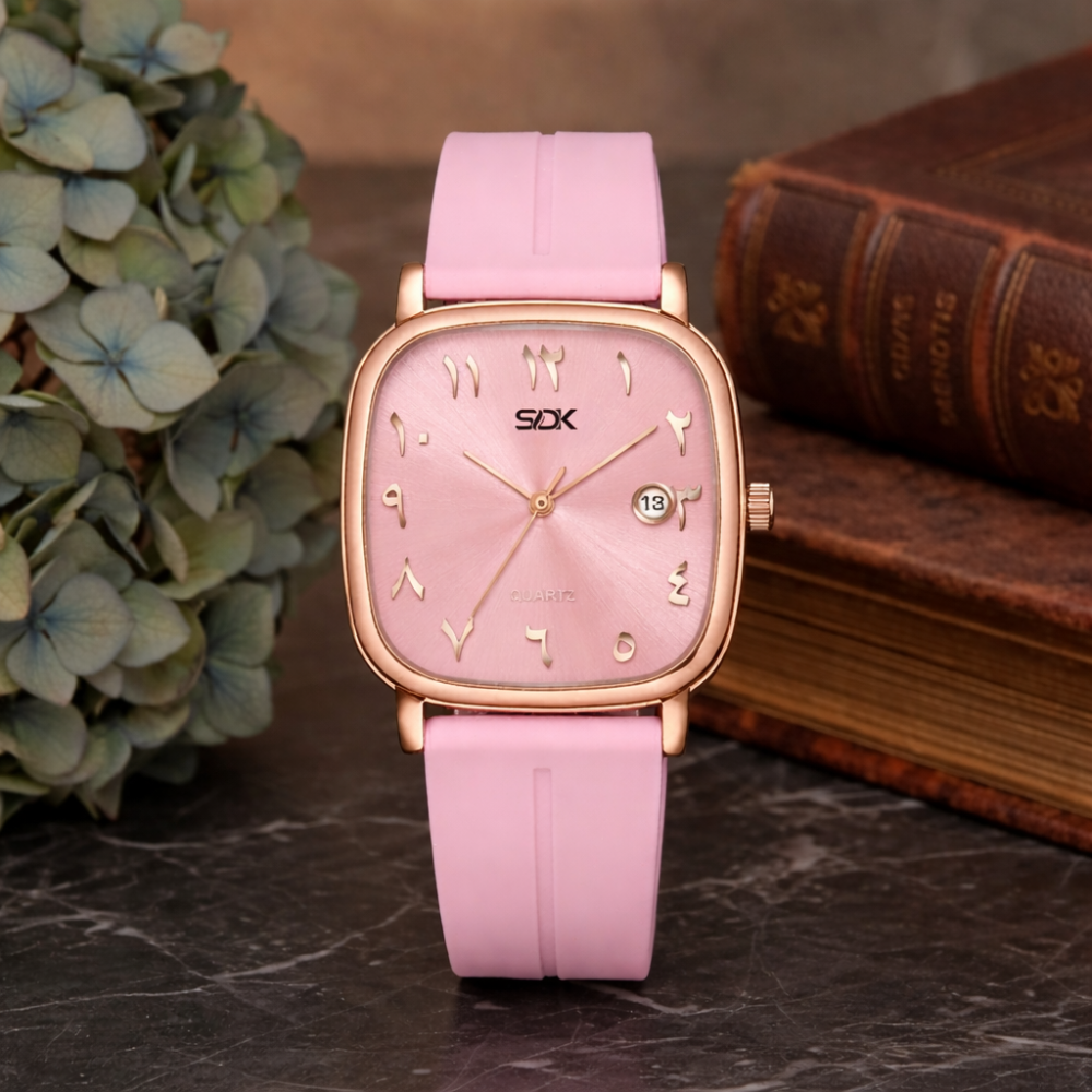 Rose Arabic Dial Silicone Strap Watch-Pink
