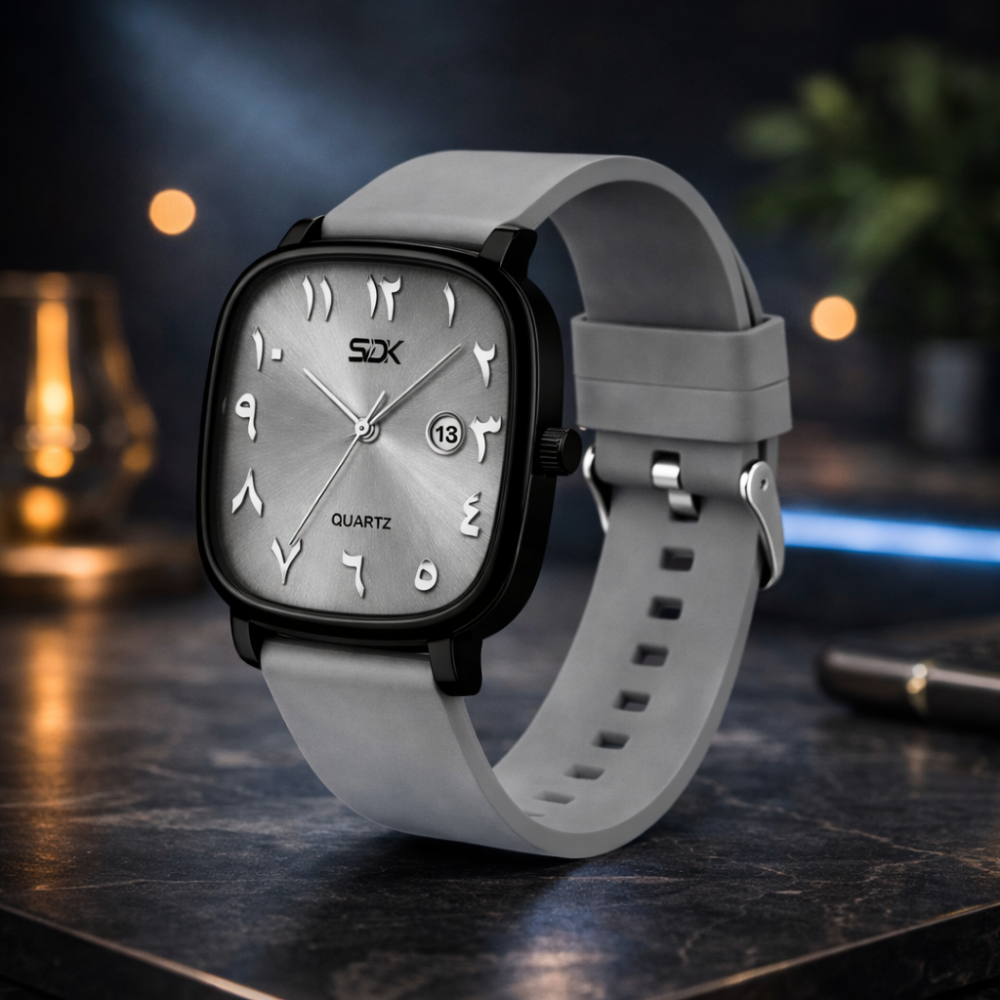 Black Arabic Premium Quartz Watch-Grey