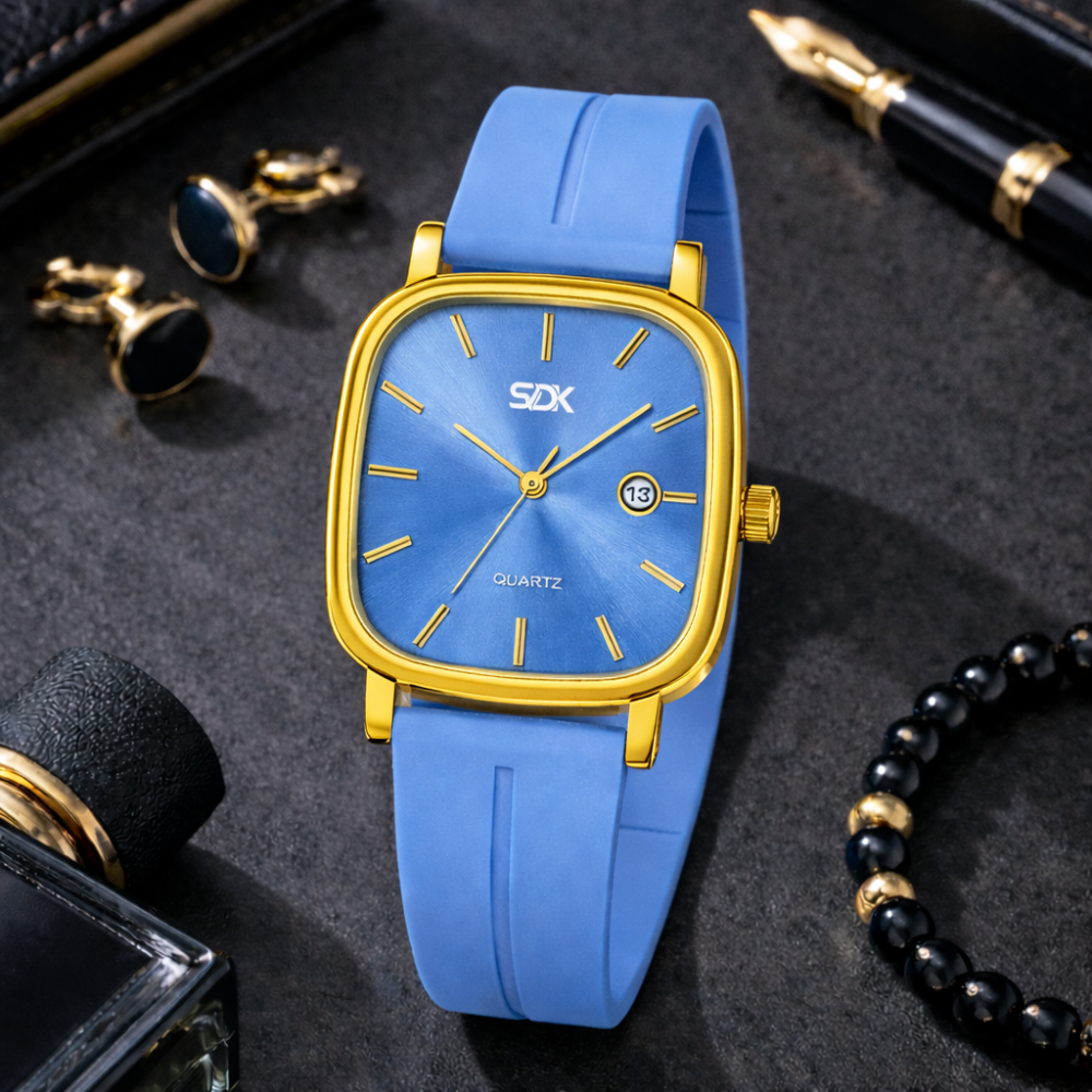 Royal Edge Square Quartz Watch-Sky-Blue