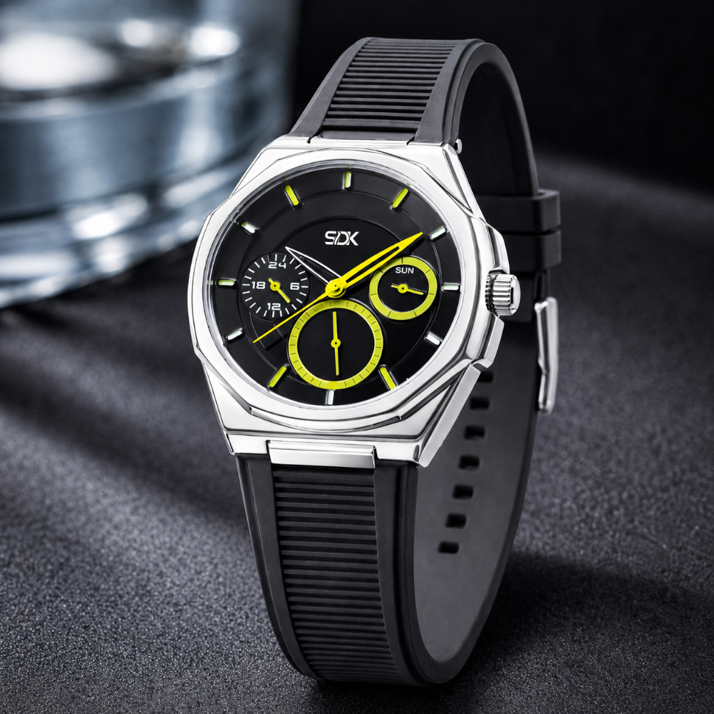 Urban Edge Multi-Dial Watch (Silver Edition)-Black-Yellow