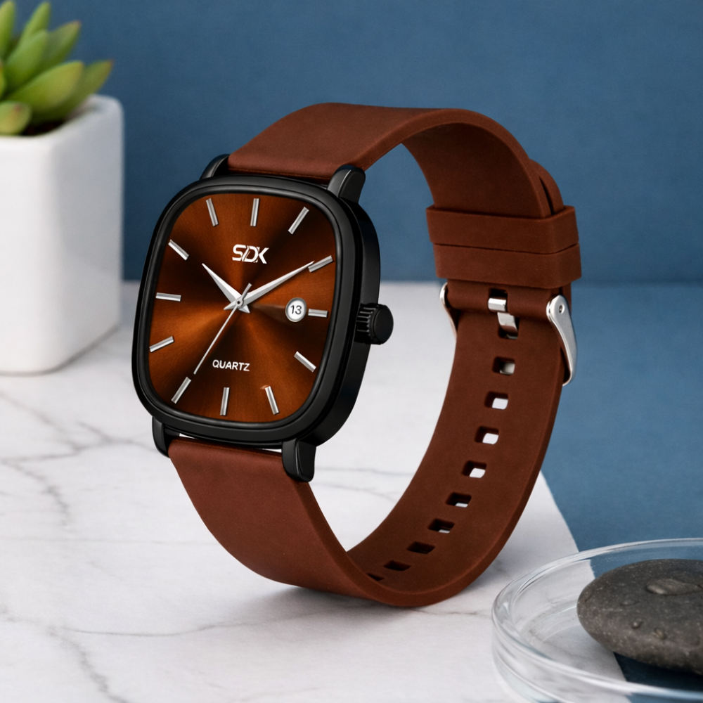 Premium Quartz Date Watch-Brown