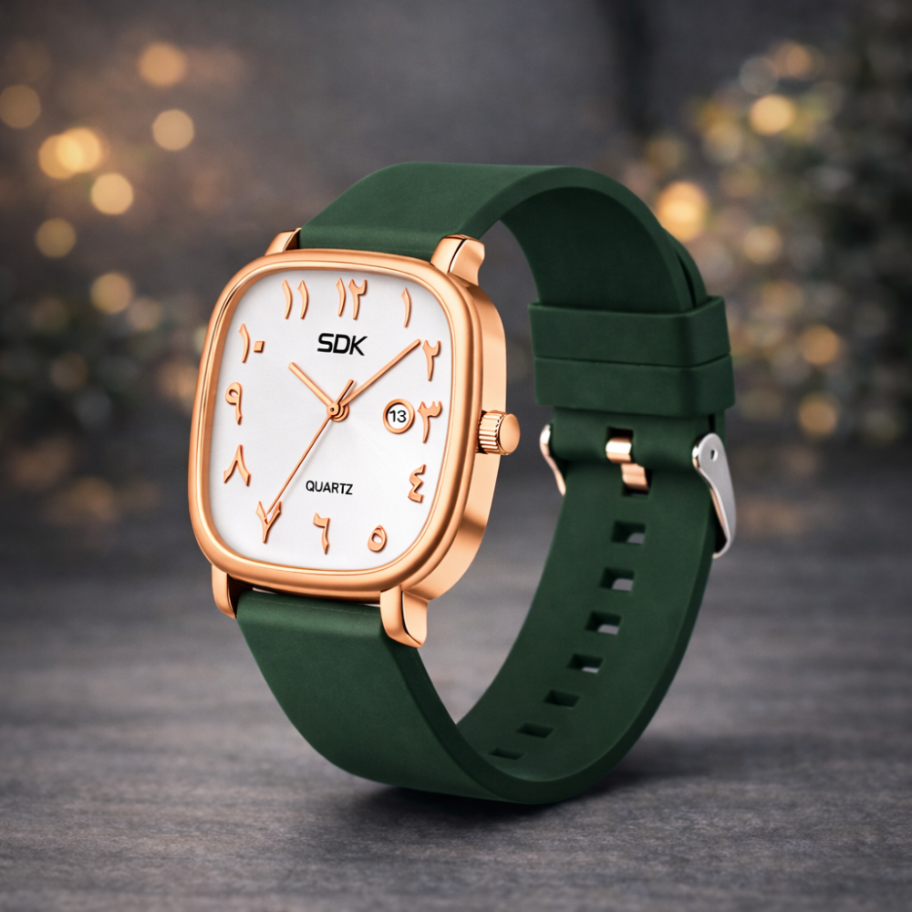 Rose Gold Arabic Dial Quartz Watch-Green