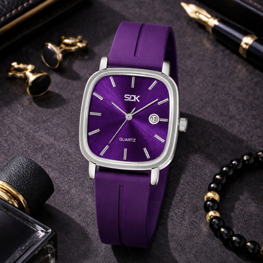 Silver Curve Series Watch-Purple