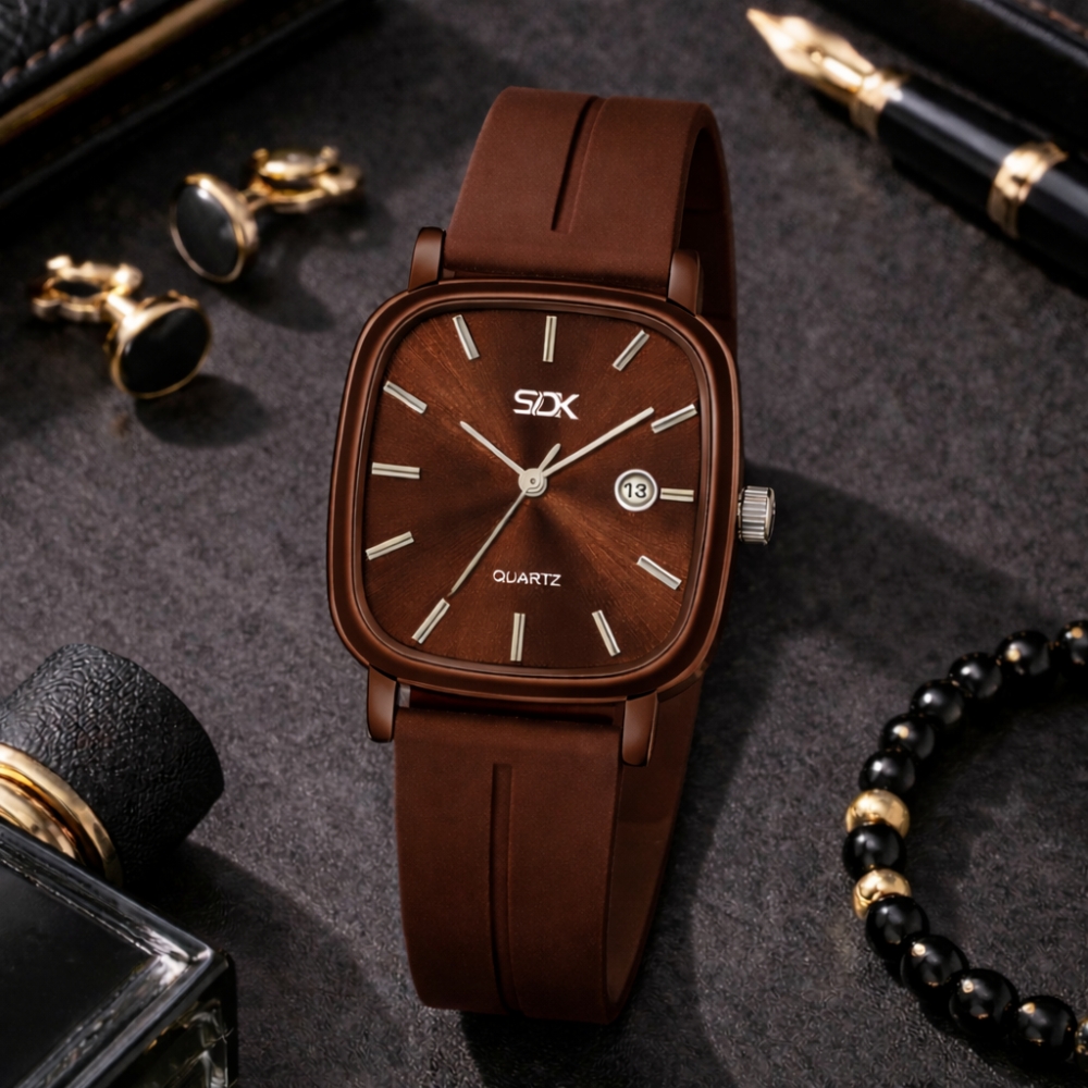 Urban Curve Silicone Watch-Brown