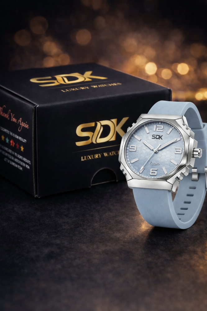 Silver Hexa Silicone Watch-SKY BLUE