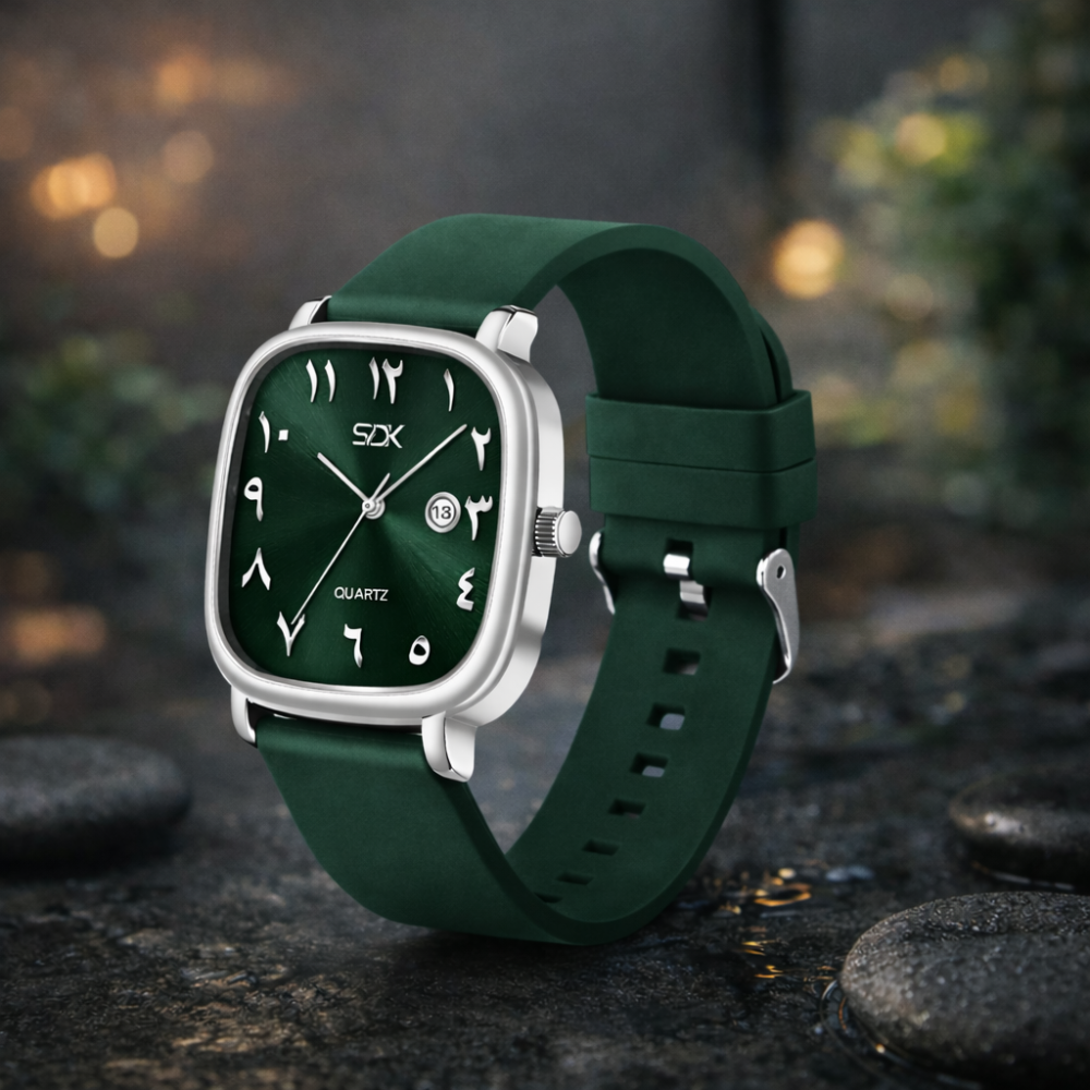 Silver Aura Quartz Watch-Green