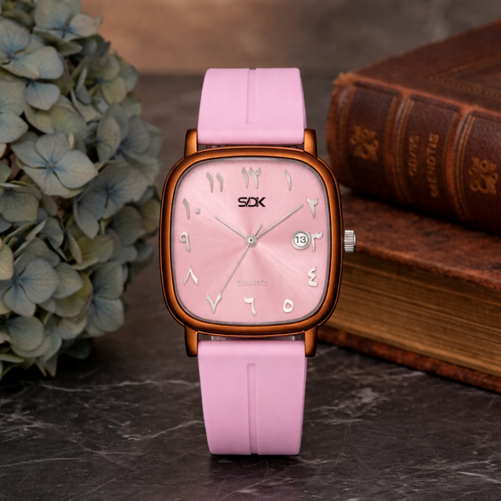 Classic Brown Arabic Watch-Pink