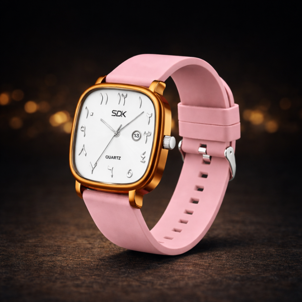 Brown Arabic Dial Quartz Watch-Pink