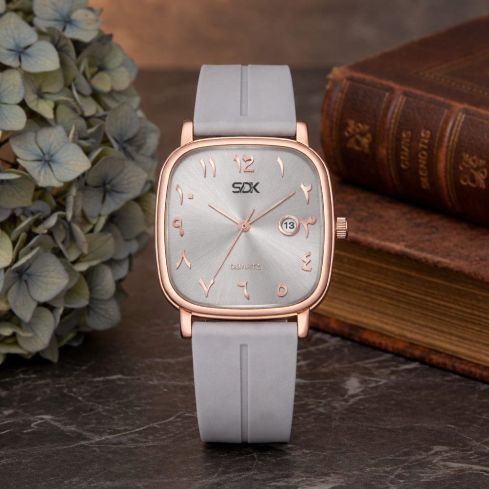 Rose Arabic Dial Silicone Strap Watch-Grey