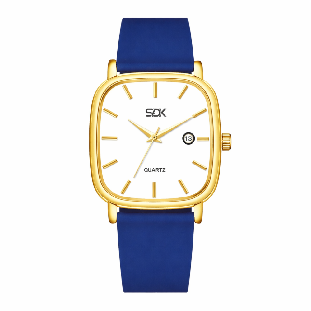 Golden Aura Square Dial Watch-Blue