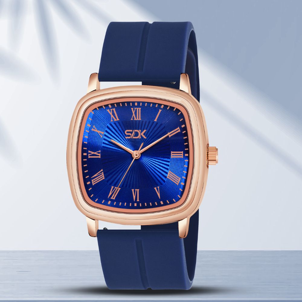 RoseGold Elite Square Dial Watch-Blue