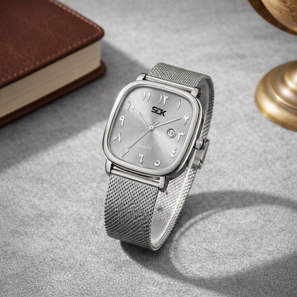 Silver Arabic Dial Mesh Watch-Silver