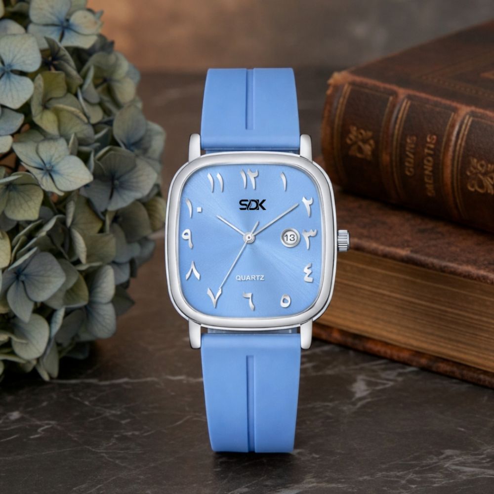 Silver Arabic Dial Premium Watch-Sky-Blue
