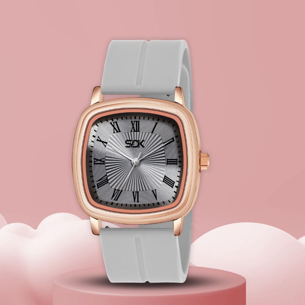 RoseGold Elite Square Dial Watch-Grey