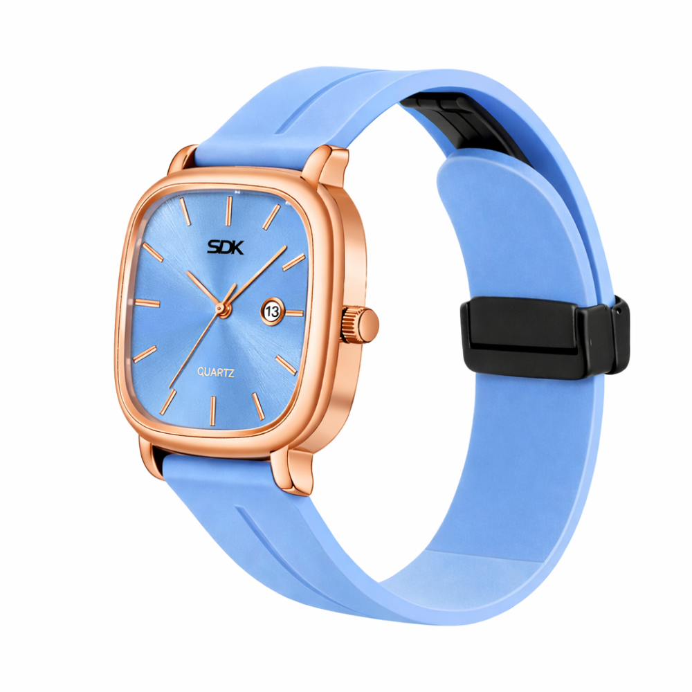 Rose Gold Curve Series Watch-Sky-Blue