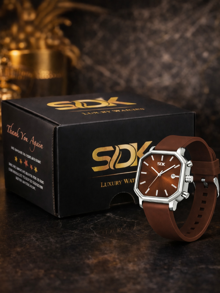 Premium Silver Edge Square Dial-Brown