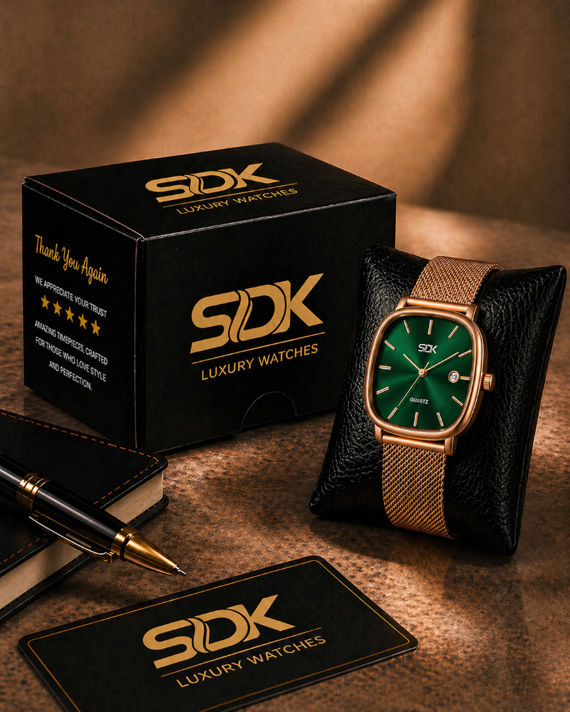 Aura Luxe Rosegold Mesh Watch-Green