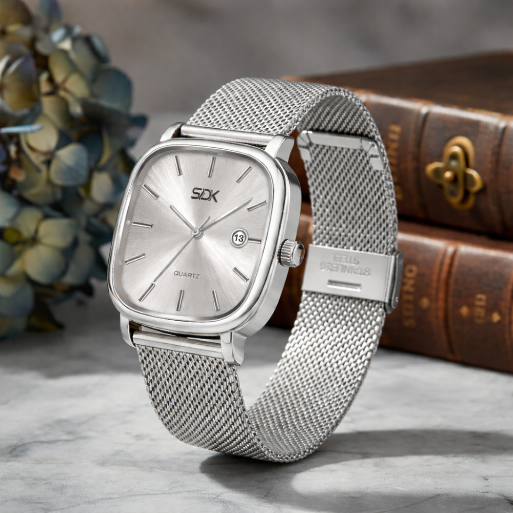 Silver Mesh Classic Date Watch-Silver