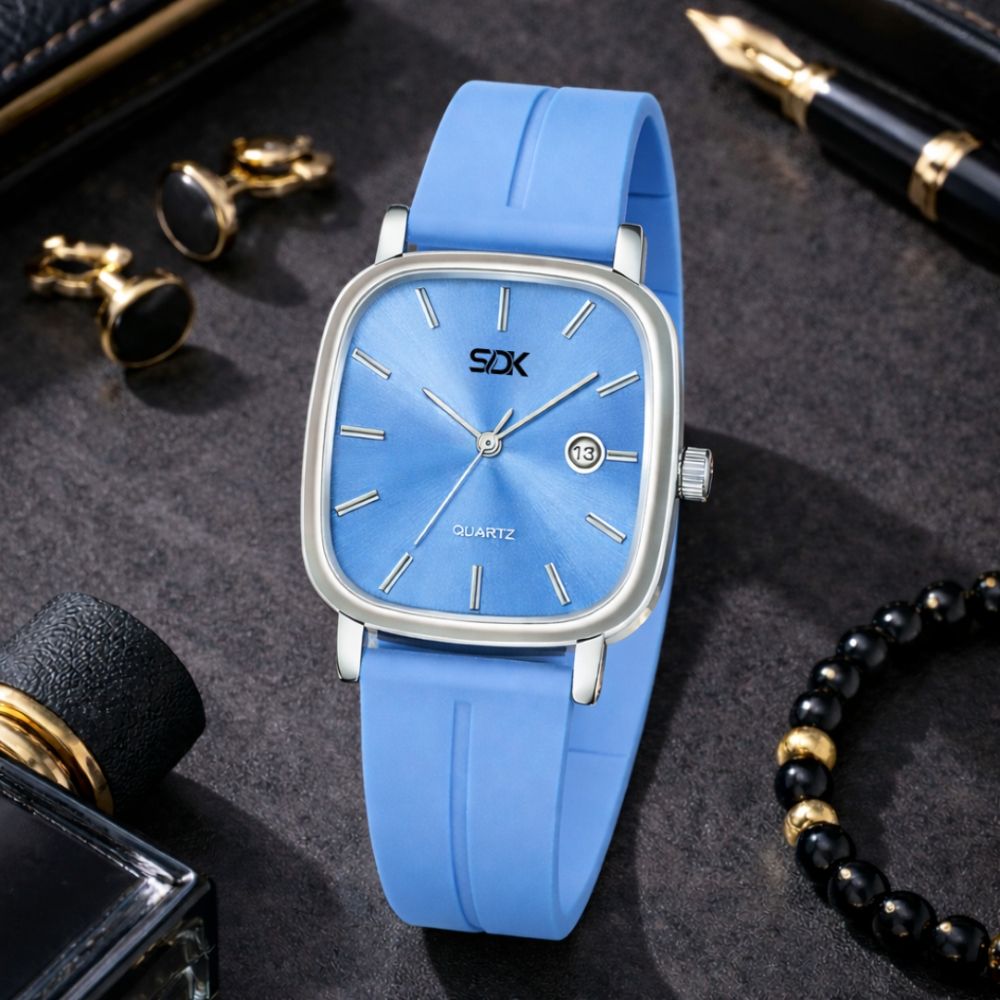 Silver Curve Series Watch-Sky-Blue