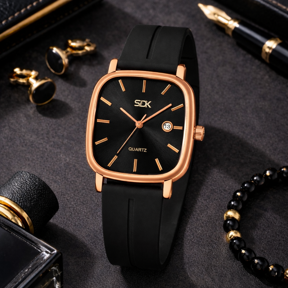 Rose Gold Curve Series Watch-Black