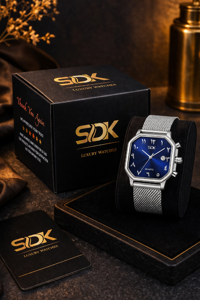 Premium Silver Steel Quartz Watch-Blue