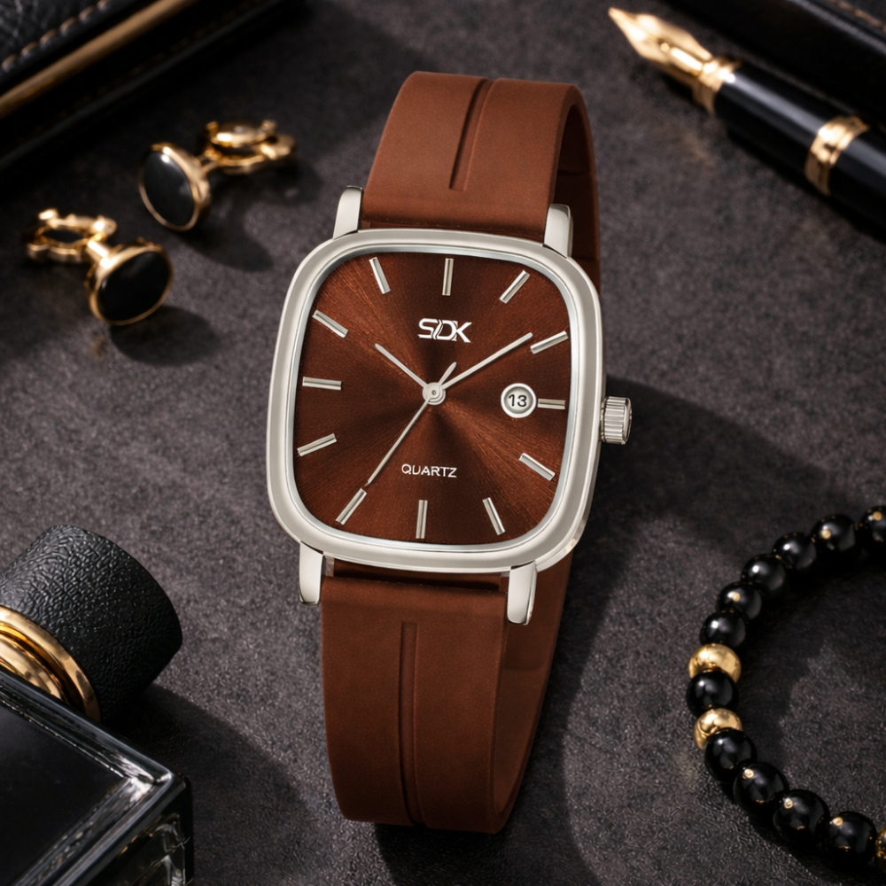 Silver Curve Series Watch-Brown
