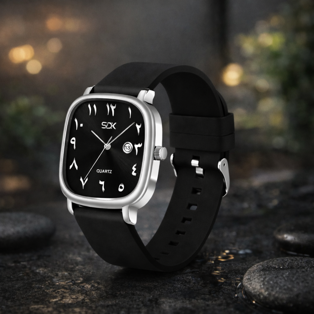 Silver Aura Quartz Watch-Black